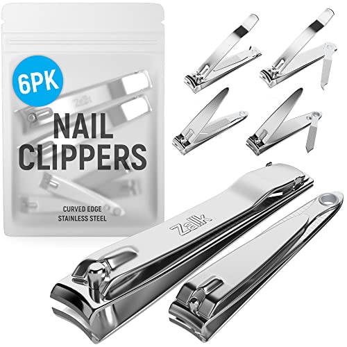 (6 Pack) Toe Nail Clippers Toenail Clippers and Fingernail Clipper Set, Premium Stainless Steel Ultra Sharp Sturdy Curved Edge Cutter Trimmer Finger Nail Clip for Adults Men Women Nail Cleaner