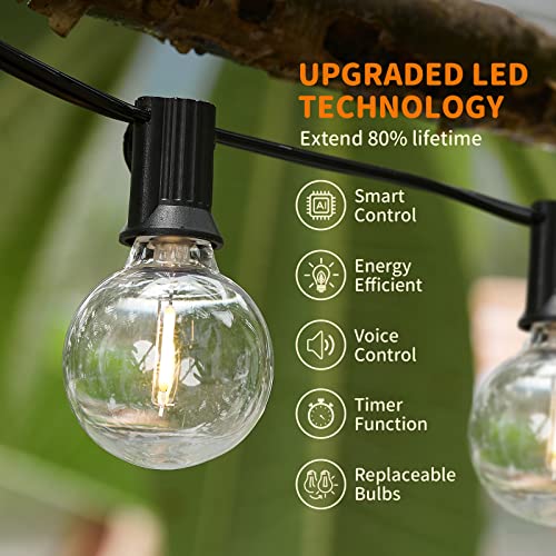 XMCOSY+ Patio Lights, Smart Outdoor String Lights 50Ft, G40 Globe Patio Lights with 25 Dimmable LED Bulbs, APP Control, Work with Alexa, Connectable Waterproof LED Outdoor Lights for Patio Porch