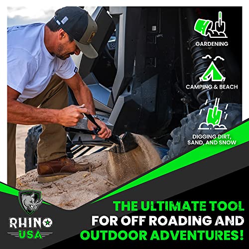 RHINO USA Folding Survival Shovel w/Pick - Heavy Duty Carbon Steel Military Style Entrenching Tool for Off Road, Camping, Gardening, Beach, Digging Dirt, Sand, Mud & Snow.