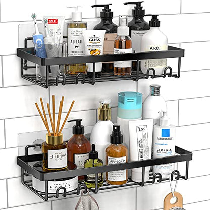 Moforoco Shower Caddy Shelf Organizer Rack, Self Adhesive Black Bathroom Shelves Basket, Home Kitchen Wall Shower Inside Organization and Storage Decor Rv Accessories, First Apartment Essentials