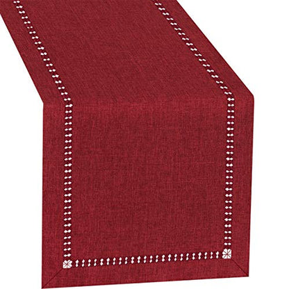 Grelucgo Large Handmade Hemstitched Polyester Rectangle Table Runners, Cranberry 14x120 inch