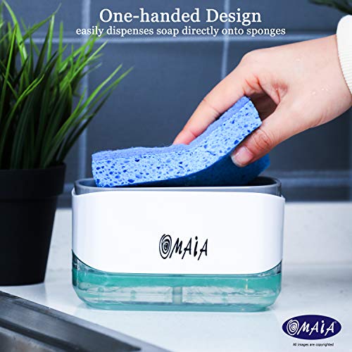 OMAIA 2-in-1 Kitchen Soap Dispenser with Sponge Holder - dishwashing Liquid Dispenser for Kitchen - Smart Kitchen Gadgets 2023 - Sink Countertop Organizer - Dish soap Dispenser for Kitchen Sink…