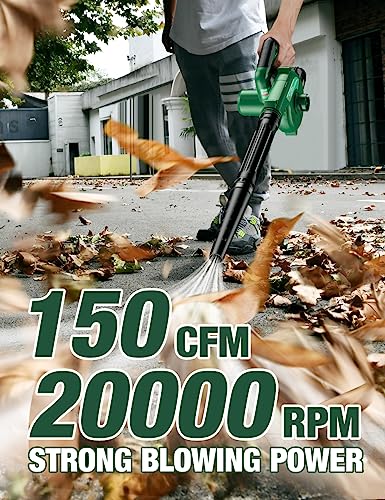 KIMO Cordless Leaf Blower & Vacuum with 2 X 2.0 Battery & Charger, 2-in-1 20V Leaf Blower Cordless, 150CFM Lightweight Mini Cordless Leaf Vacuum, Handheld Electric Blowers for Lawn Care/Dust/Pet Hair