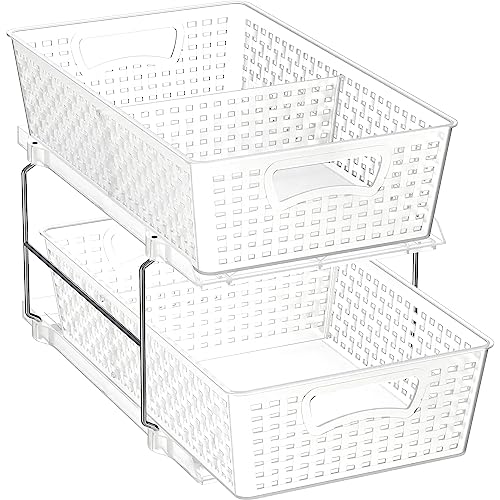 Simple Houseware 2 Tier Bathroom Organizer Tray Pull-Out Sliding Drawer/Under-Sink Storage, Clear