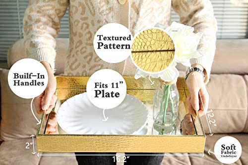 Vixdonos Decorative Mirror Tray Gold Serving Tray Bathrooom Vanity Tray for Makeup,Candle Holders,16.2'' X 12.2" X 2''