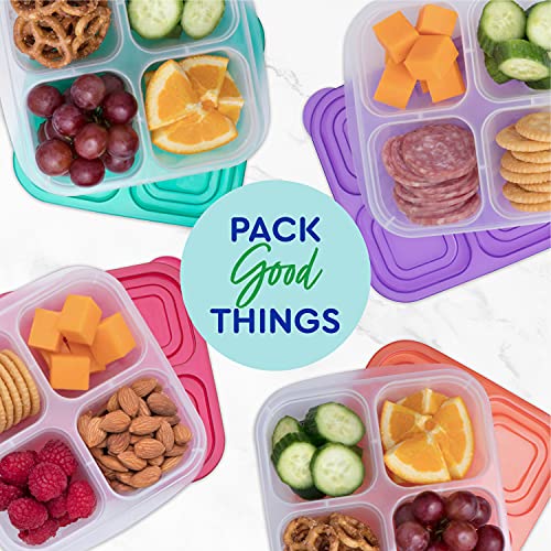 EasyLunchboxes® - Bento Snack Boxes - Reusable 4-Compartment Food Containers for School, Work and Travel, Set of 4 (Brights)