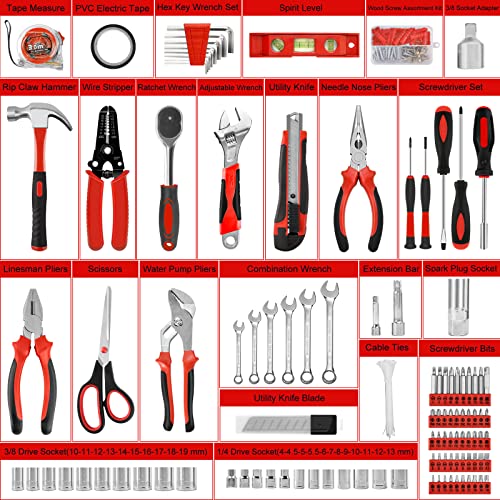 GoYwato Home Tool Kit 287PCs - Complete Repair General Hand Tool Set for Men Women - Household Tool Kit for Home Improvement with Hammer & Pliers Set & Ratchet Wrench & Socket & Protable Tool Box Case