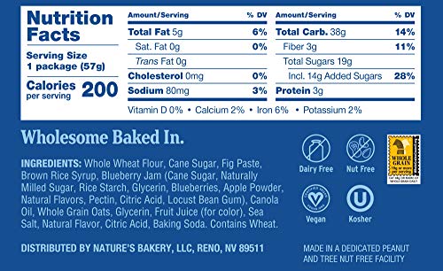 Nature’s Bakery Whole Wheat Fig Bars, Blueberry, Real Fruit, Vegan, Non-GMO, Snack bar, Twin packs- 12 count