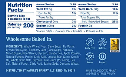 Nature’s Bakery Whole Wheat Fig Bars, Blueberry, Real Fruit, Vegan, Non-GMO, Snack bar, Twin packs- 12 count