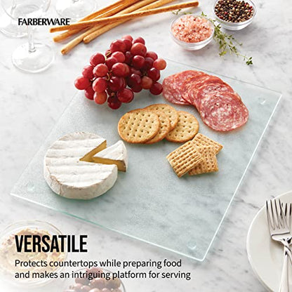 Farberware Large Utility Cutting Board, Dishwasher-Safe Tempered Glass Kitchen Board with Non-Slip Feet, Scratch Resistant, Heat Resistant, Shatter Resistant, 12-Inch-by-14-Inch, Clear