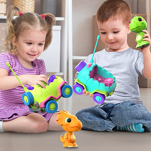 MindSprout Dino Chasers Set of 2 Remote Control Car for Toddler, Kids Toys Age 2 3 4 5, Boys & Girls Birthday Gift, Dinosaur Toy 2-4, LED Lights & Music