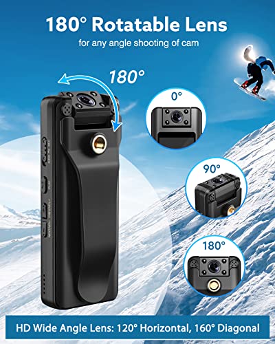 BOBLOV A22 64/32GB Body Camera, 2200mAh Battery for 10Hours Recording,180° Rotatable Lens, 1080P BodyCam with OLED Screen to Playback, Camcorder with Audio for Walking, Delivery, Daily Proof (64GB)