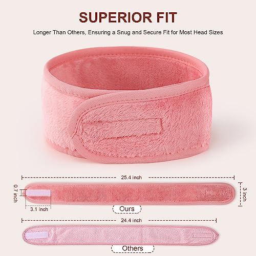 4 Pack Spa Headbands for Women, Lengthened Adjustable Makeup Headbands for Women's Hair, Stretch Flannel Headband for Washing Face, Wrap Towel for Skincare, Facial Mask, Bath and Sport with Magic Tape