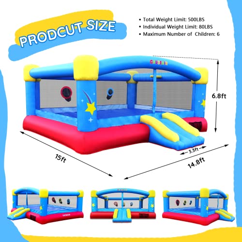 Causeair Big Inflatable Bounce House with GFCI Blower,15ft x 14.8ft,Double Basketball Hoop,Throw Ball Game,Reinforced PVC Bounce Floor,Jumping Bouncy Castle Holds 6 Kids