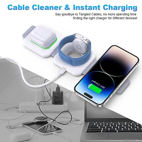 𝐇𝐄𝐑𝐑𝐁𝐎𝐋 3 in 1 Wireless Charger, Dual Magnetic Wireless Charger for iPhone 14/13/12 Series and Apple Watch, Pocket Travel Charger for iPhone Watch and Airpods 3/2/Pro (with Storage Case)