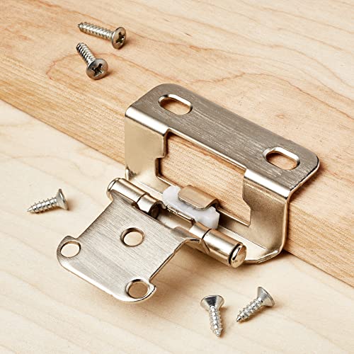 Amazon Basics AB-4015, Satin Nickel, 1/2-Inch Overlay Wrap Cabinet Hinge, 3/4-Inch, 50 Pieces, 1/2"