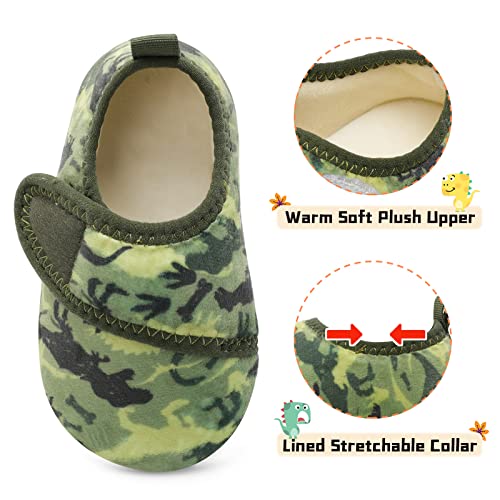 Scurtain Boys Girls Warm Slippers Easy Put On And Take Off Lightweight Kids Winter Indoor Household Shoes Green Dinosaur Infant Size 3.5-4.5