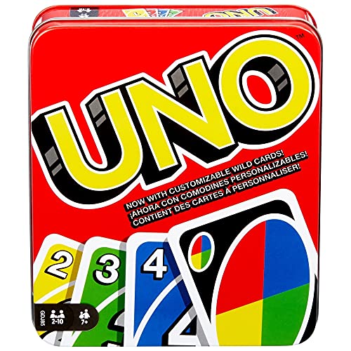 Mattel Games UNO Card Game for Family Night, Travel Game & Gift for Kids in a Collectible Storage Tin for 2-10 Players (Amazon Exclusive)