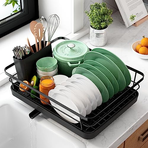 Kitsure Dish Drying Rack- Space-Saving, for Kitchen Counter, Durable Stainless Steel Rack with a Cutlery Holder, for Dishes, Knives, Spoons, and Forks