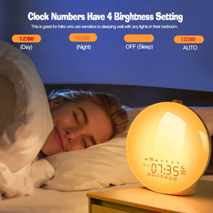 Sound Machine with Sunrise & Sunset for Adults Sleeping, White Noise Machine with 2 Alarm Clock, 10 Soothing Sounds, 17 Color Night Light, Adjustable Volume, Dimmable LED Display, FM Radio to Wake Up
