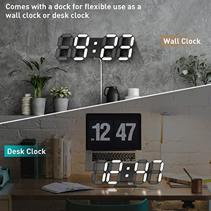 EDUP HOME 3D LED Clock Desk Alarm Clock Wall Clock with Remote Control, 9.7" LED Electronic Clocks, Snooze Model, Temperature, Night Light Auto/Custom Brightness