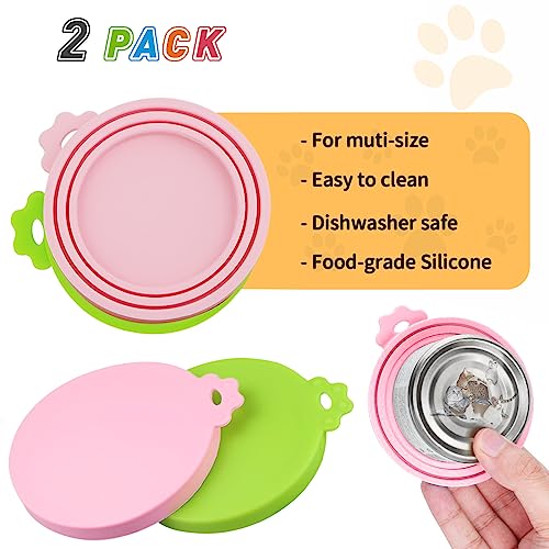 2 Pack Pet Food Can Covers Lids for Cat and Dog Food, Universal Silicone Can Cover, BPA Free Dishwasher Safe, Fit All Standard Size Dog and Cat Can Tops for Pet Food Storage (Pink & Green)