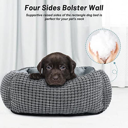 MIXJOY Dog Bed for Large Medium Small Dogs, Rectangle Washable Sleeping Orthopedic Pet Sofa Bed, Soft Calming Cat/Puppy Beds for Indoor Cats, Anti-Slip Bottom with Multiple Size (20'', Grey)