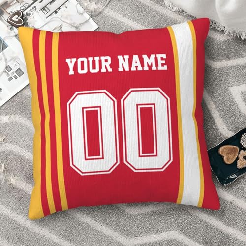 Kansas City Throw Pillow Covers Custom Football Style Pillows Case Personalized Any Name and Number Pillow Cover Fans Gifts for Men Women Youth Boy