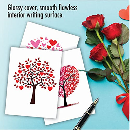 The Best Card Company - 20 Assorted Valentine's Day Hearts Cards Bulk (4 x 5.12 Inch) - Boxed Greetings (10 Designs, 2 Each) - Love Trees AM3185VDG-B2x10