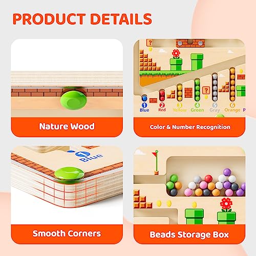 Magnetic Color and Number Maze, Montessori Toys for 3+ Year Old, Wooden Puzzle Activity Board, Learning Educational Counting Matching Toys for Toddlers and Kids Boys Girls Preschoolers 3 4 5 Years Old