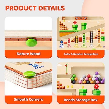 Magnetic Color and Number Maze, Montessori Toys for 3+ Year Old, Wooden Puzzle Activity Board, Learning Educational Counting Matching Toys for Toddlers and Kids Boys Girls Preschoolers 3 4 5 Years Old
