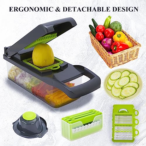 Hasal Vegetable Chopper 16 in 1 with Container - Kitchen Gadgets - Extra Peeler and Cleaning brush - Chopper Vegetable Cutter - Food Chopper - Veggie Chopper - Onion Chopper Dicer - 8 Blades