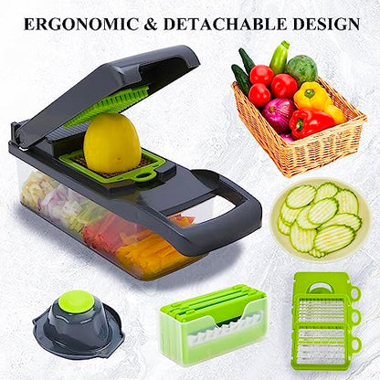 Hasal Vegetable Chopper 16 in 1 with Container - Kitchen Gadgets - Extra Peeler and Cleaning brush - Chopper Vegetable Cutter - Food Chopper - Veggie Chopper - Onion Chopper Dicer - 8 Blades