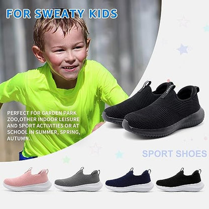 STQ Boys Slip on Shoes for Kids Black Sneakers Mesh Lightweight Little Boys Comfortable Running School Athletic Non Slip Shoes All Black Size 2 Little Kid