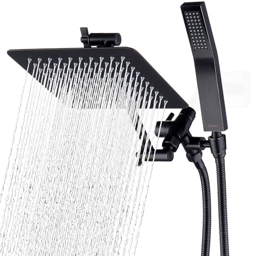 G-Promise All Metal 8" Dual Square Shower Head Combo | Rain Shower Head | Handheld Shower Wand with 71" Fexible Extra Long Hose | Smooth 3-Way Diverter | Adjustable Extension Arm (Oil Rubbed Bronze)