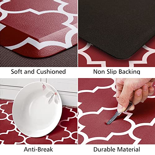 KMAT Kitchen Mat [2 PCS] 0.47inch Cushioned Anti-Fatigue Kitchen Rug, Waterproof Non-Skid Kitchen Mats and Rugs Heavy Duty PVC Ergonomic Comfort Standing Mat for Kitchen, Floor Home, Office, Sink, Red