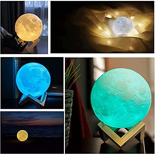 CPLA Moon Lamp 2023 Upgrade with Timing- 3D Printing Moon Night Light for Kids Adults Bedroom Space Decor Cool Gifts for Girls Boys- Wooden Stand & Remote/Touch Control 4.8 inch (Small)