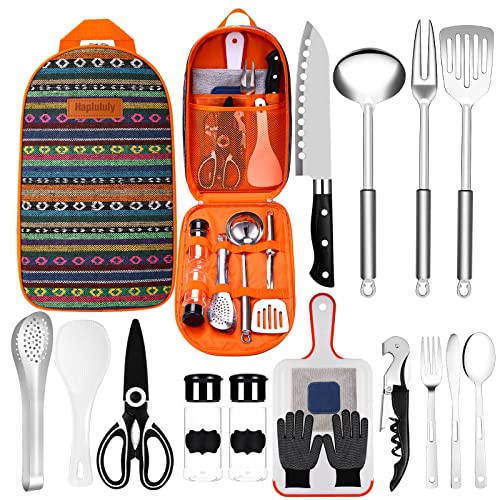 Haplululy Camping Kitchen Equipment Camping Cooking Utensils Set Portable Picnic Cookware Bag Campfire Barbecue Appliances Essential Gadgets and Accessories Suitable for Tent Campers,