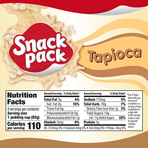 Snack Pack Tapioca Pudding, 4 Count Pudding Cups ( Pack of 1)