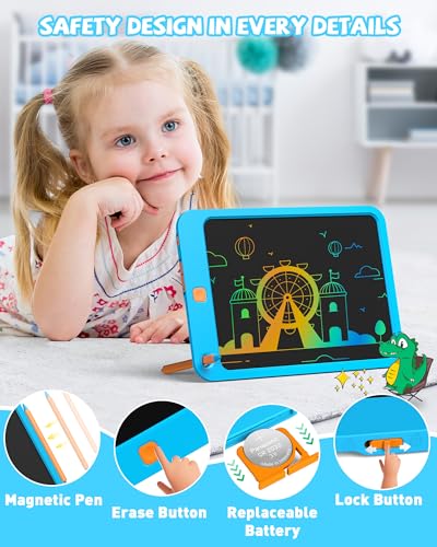 KOKODI LCD Writing Tablet for Kids 10 Inch, Toys for 3 4 5 6 7 8 9 10 Years Old Boys and Girls, Colorful Doodle Board, Gift for Toddler Age 3-12 Years, Memo Board, Drawing Pads with Magnetic Pen