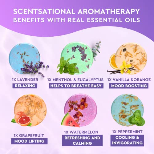 Cleverfy Shower Steamers Aromatherapy - Variety Pack of 6 Shower Bombs with Essential Oils. Self Care Christmas Gifts for Women and Stocking Stuffers for Adults and Teens. Purple Set