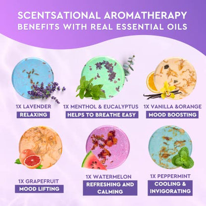 Cleverfy Shower Steamers Aromatherapy - Variety Pack of 6 Shower Bombs with Essential Oils. Self Care Christmas Gifts for Women and Stocking Stuffers for Adults and Teens. Purple Set