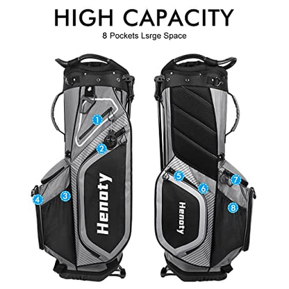 Henoty Golf Stand Bag 14 Way Top Dividers Ergonomic, Lightweight Golf Stand Bag with Stand 8 Pockets, Cooler Pouch, Dust Cover, Backpack Strap and Top Dividers