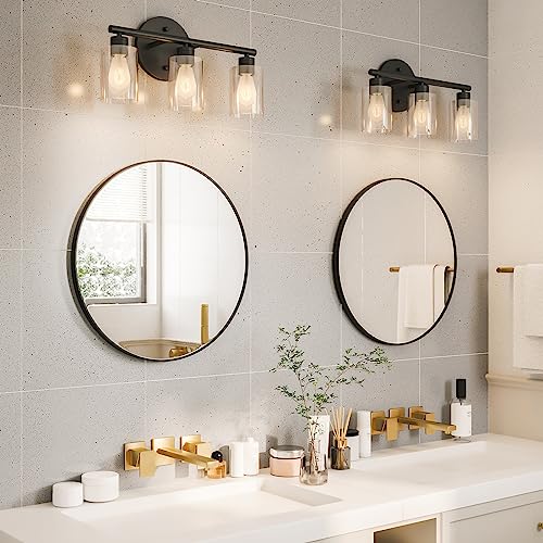 Growsun Black Round Mirror 21 inch Circle Mirror for Bathroom, Vanity, Bedroom, Home Decor