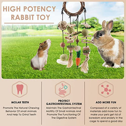 Bissap Bunny Chew Toy, Rabbits Cage Hanging Chew Toys and Treats Rattan Ring with Snacks for Guinea Pigs Chinchillas Hamsters Rats and Other Small Pets Teeth Grinding