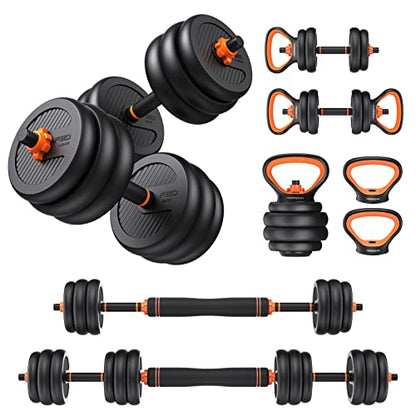 FEIERDUN Adjustable Dumbbells, 50lbs Free Weight Set with Connector, 4 in1 Dumbbells Set Used as Barbell, Kettlebells, Push up Stand, Fitness Exercises for Home Gym Suitable Men/Women