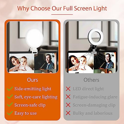 ACMEZING Full-Screen Ring Light 60 LED Side Lighting Anti-Glare Clip on Ring Light for Phone iPhone Laptop Computer Monitor, 3 Light Modes for Live Streaming, Selfies, Video Conference, Zoom Lighting