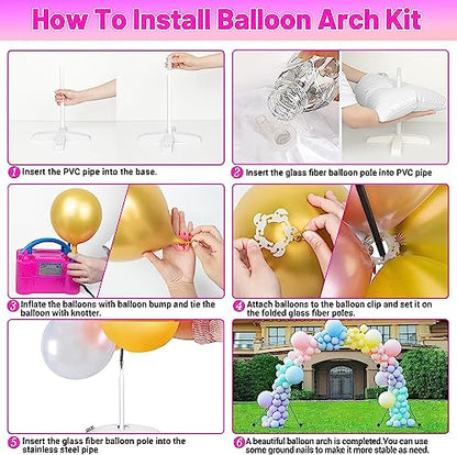 Balloon Arch Kit and Pump, 9Ft Tall & 10Ft Wide Adjustable Balloon Arch Holder Stand with Base, Iron Pipe, Water bag, Balloon Clips, Knotter for Wedding Graduation Birthday Party Supplies Decoration