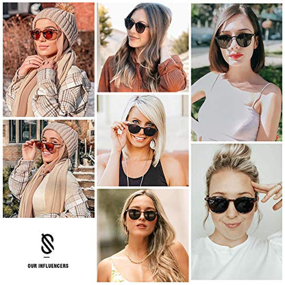 SOJOS Small Round Classic Polarized Sunglasses for Women Men Vintage Style UV400 Lens SJ2113, Tortoise/Gradient Brown