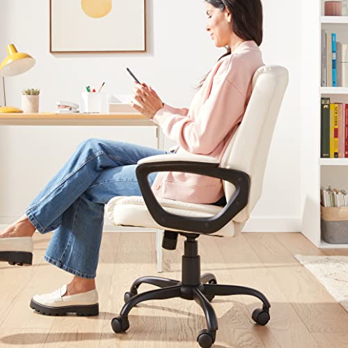 Amazon Basics Classic Puresoft PU Padded Mid-Back Office Computer Desk Chair with Armrest - Cream, 26"D x 23.75"W x 42"H